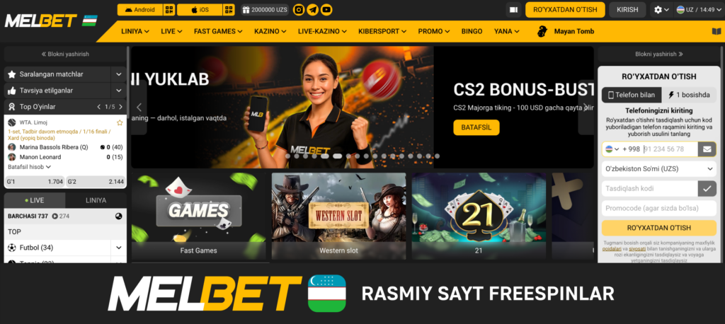Melbet, stavkalar, kazino, bonuslar, ilova, ro'yxatdan o'tish